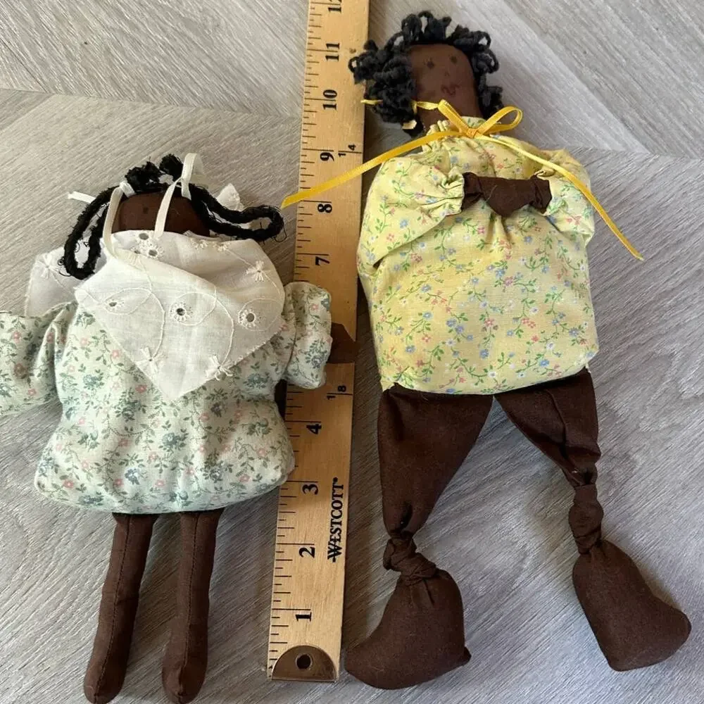 Sachet Cloth Rag Dolls Folk Art Black African American Girls Braids Shelf Sitter